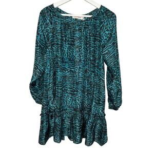NWT Johnny Was Calme Silk Friday Dress Green Leopard Women's Size XS